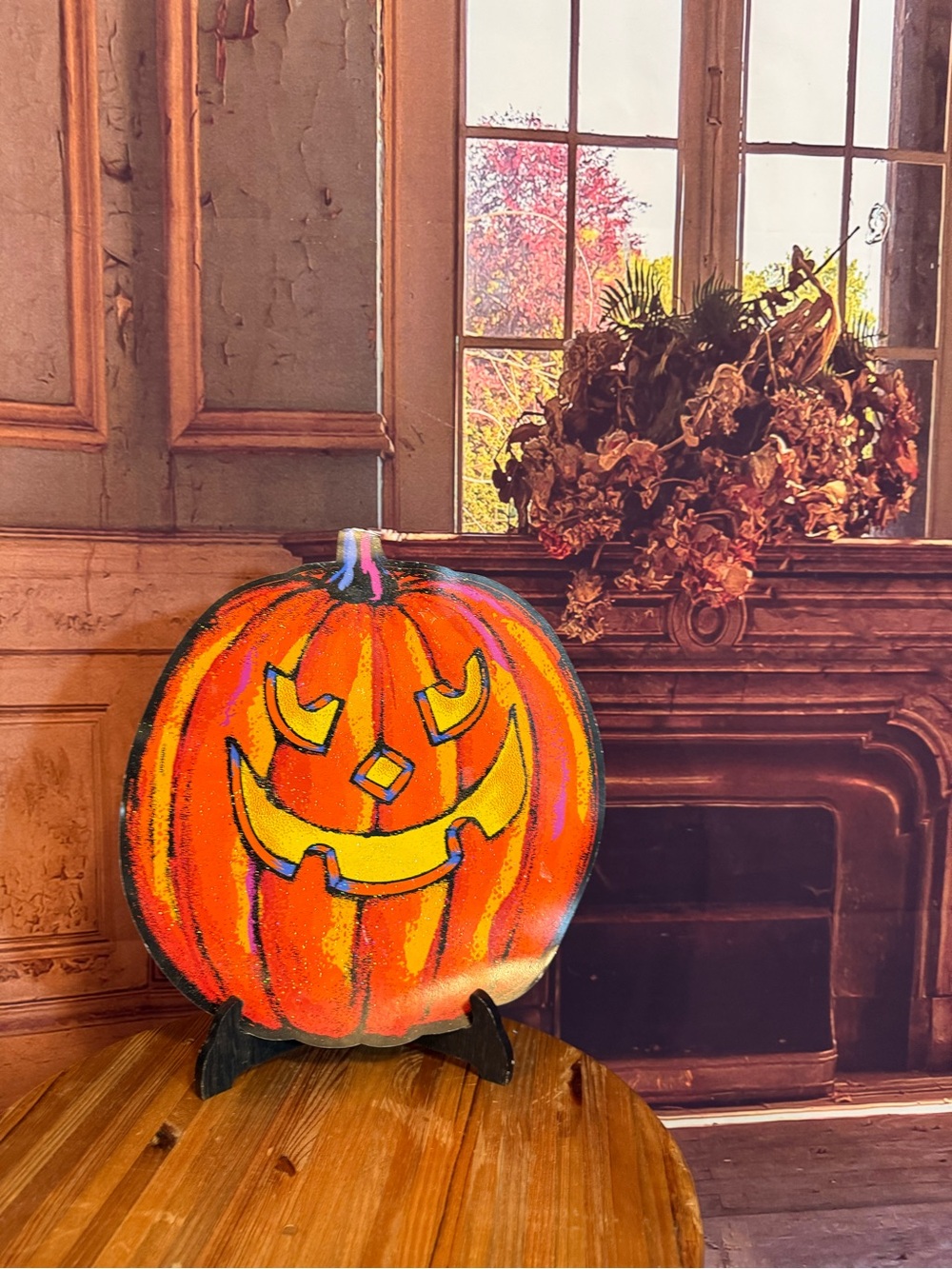 Pair of Paper Halloween Pumpkin Wall Decor Jack-O'-Lanterns Glittered 2 sided